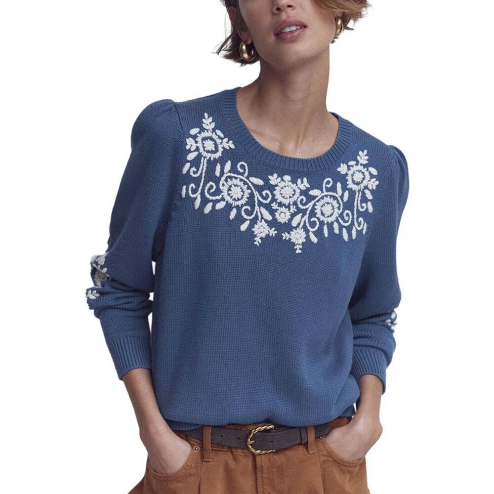 Boden Womens  Davina Puff Sleeve Wool-Blend Jumper, Blue
